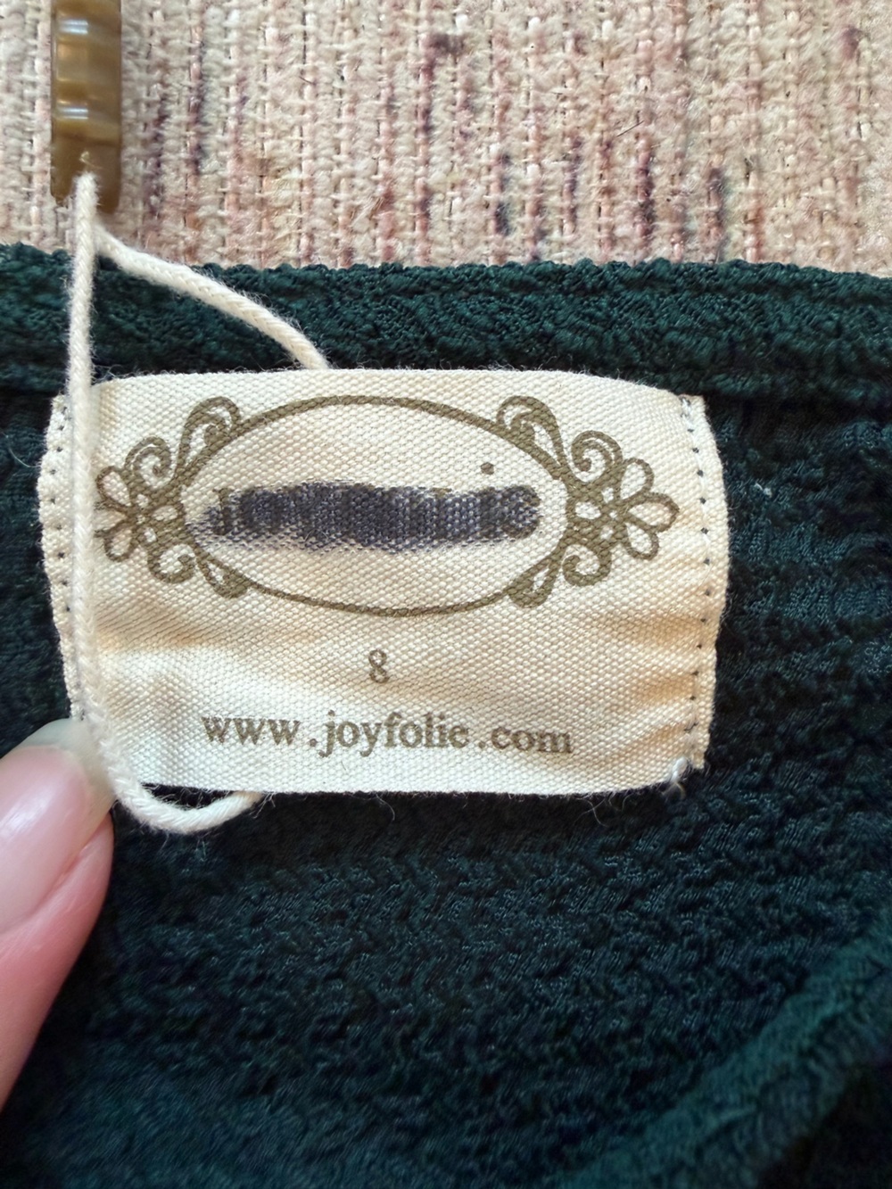 Joyfolie Hunter green Lace-Shoulder Puff Sleeve Dress - Picture 5 of 5